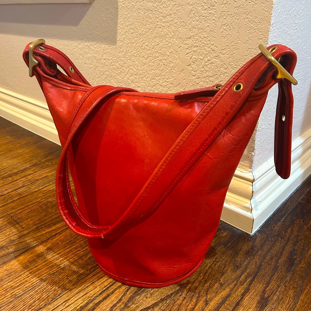 Vintage red leather Coach bucket bag